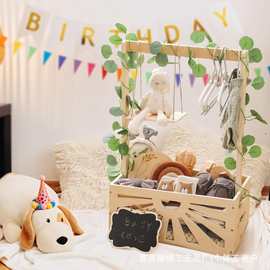 跨境新生儿礼品包装盒手提储物箱木质婴儿淋浴子箱家用玩具收纳筐