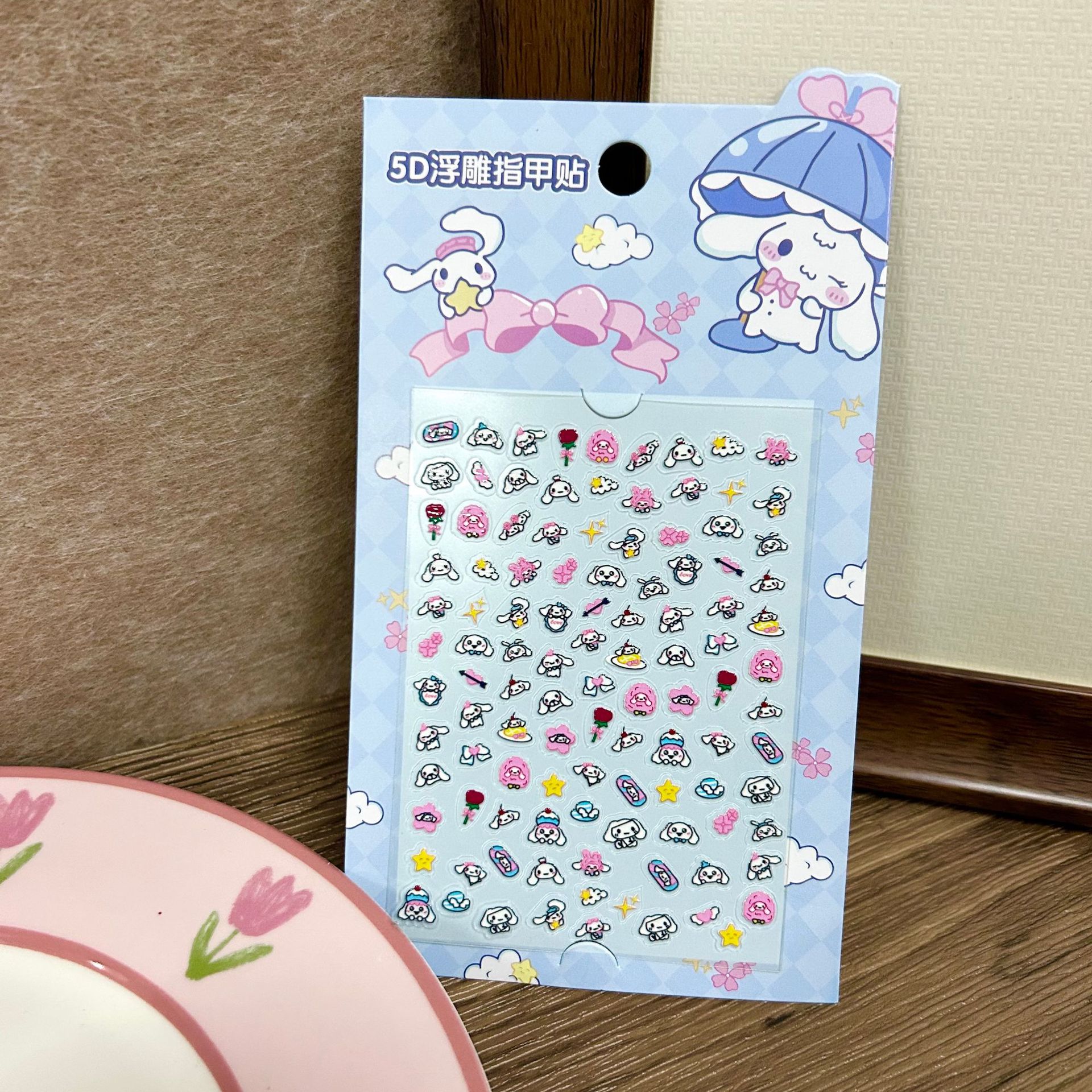 Parche de uñas Sanrio para niños, lindo y divertido Kulomi 5D en relieve pegatinas de uñas impermeables, manual de pegatinas decorativas