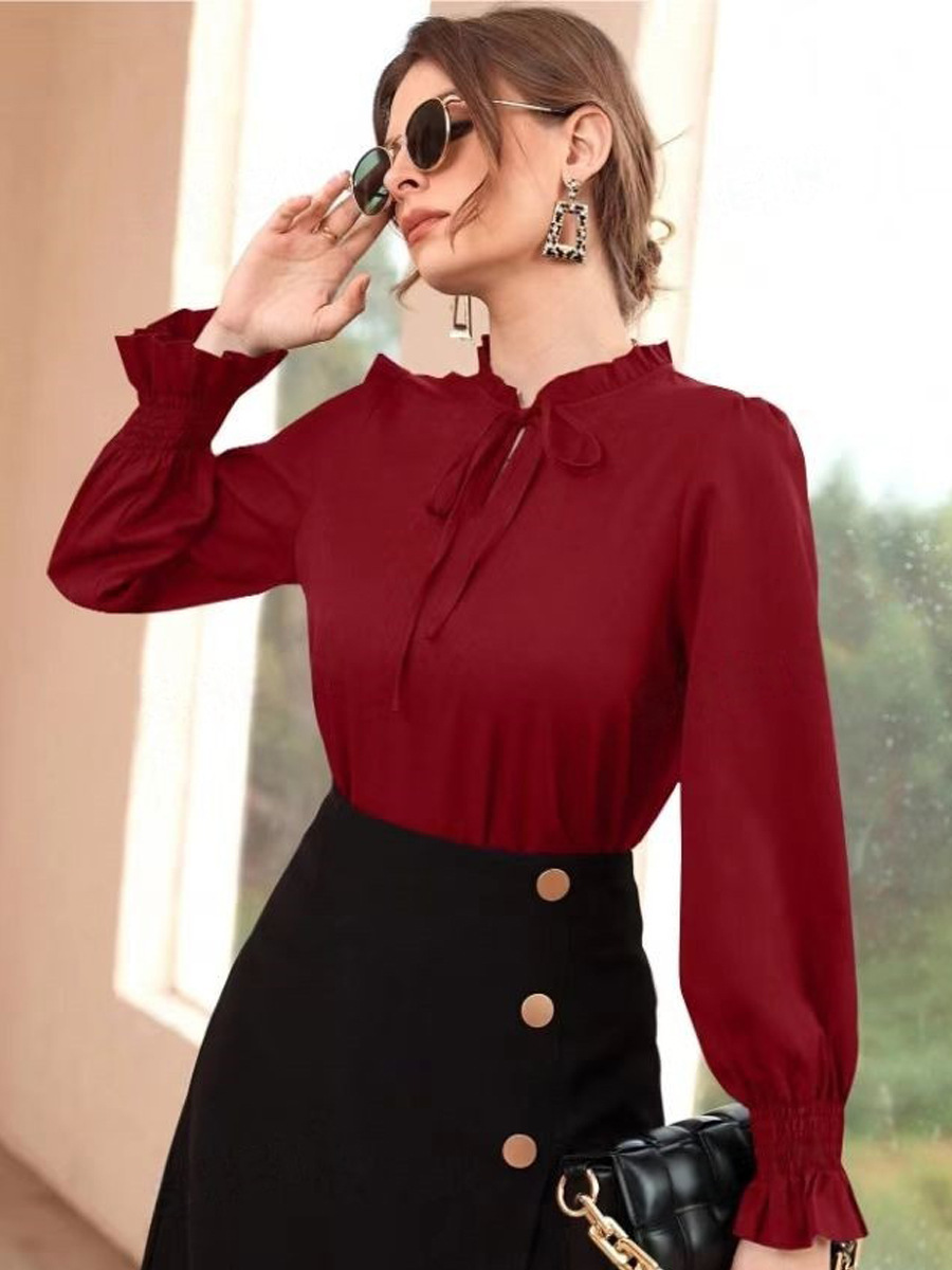 Camisa de satén satinado para mujer transfronteriza de Amazon primavera y verano nuevo comercio exterior Camisa de manga larga de la estación independiente de Amazon
