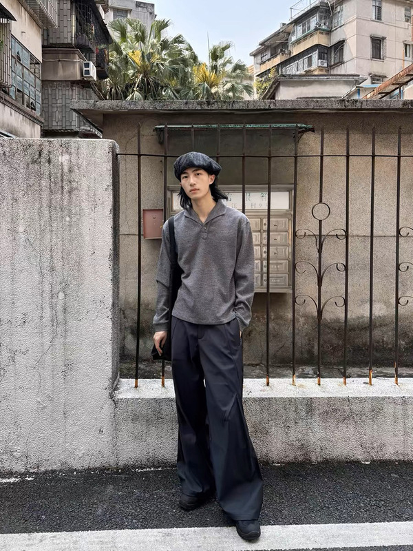 高货 罗马格奢品正肩长袖Polo衫男老钱风一片领打底t恤猫眼宝石扣|undefined