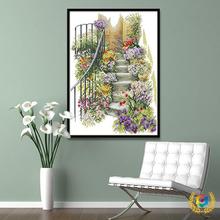 ✅跨境新款十字绣 花园楼梯客厅玄关风景装饰画自绣diy刺绣一件代