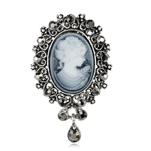 New retro beauty head series crystal tassel brooch alloy inlaid crystal corsage factory wholesale