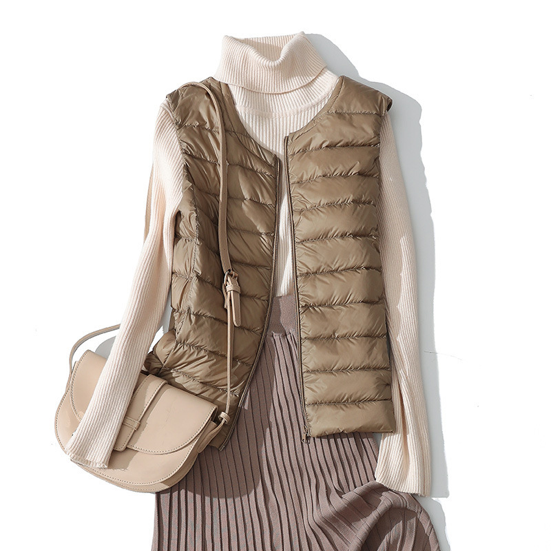 Thin down Vest for Women, Short Round Neck, White Duck Down, Versatile Waistcoat, Large Size, Thin, Lightweight down Liner Vest
