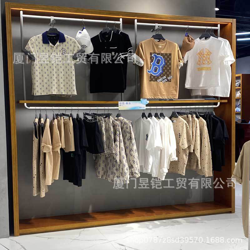 Tienda de ropa deportiva marca estante de exhibición personalizado estante de descuento tienda de sombreros mostrador de zapatos y ropa mostrador de productos