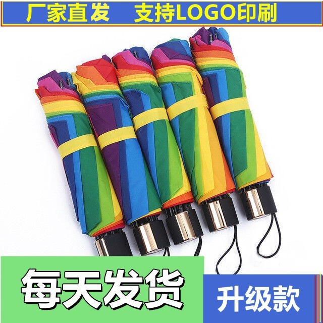 Rainbow Folding Sunny Umbrella Umbrella Women's Oversized Double-Person Wind-Resistant Women's Three-Fold 8-Bone 10-Bone Plaid Business Umbrella for Students