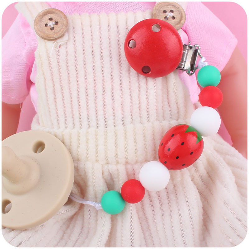 Nuevo bebé suministros de dibujos animados fresa mordedor creativo bebé cuentas de silicona mordida molar Cadena de pezón cadena anti-caída