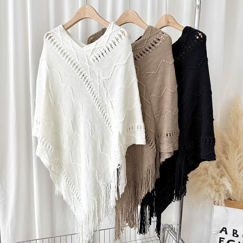Nuevo color sólido de punto la borla mantón del Cabo las mujeres otoño y el invierno estilo Coreano versátil grueso suéter caliente capa Cabo