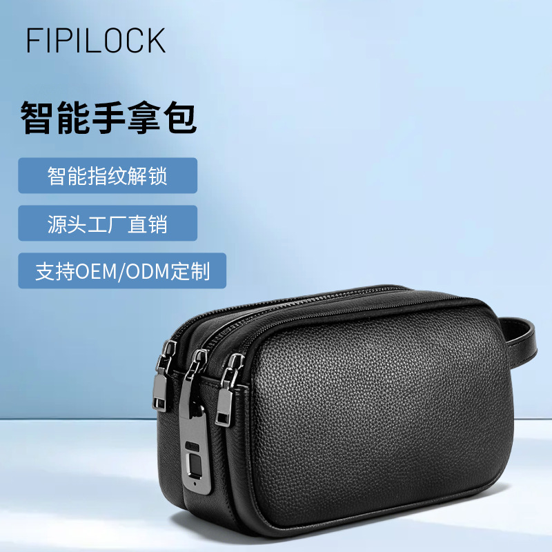Fingerprint Lock Men's Clutch Bag, Large Capacity, Fashionable Business Anti-Theft Clutch Bag, Cross-Border New Product, High-End Handbag for Men