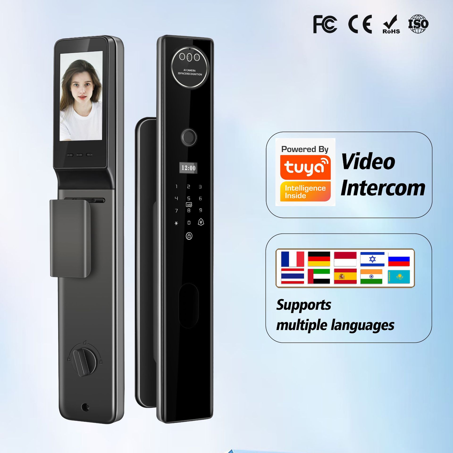 tuyazigbee智能锁人脸家用指纹锁APP视频监控临时密码锁多国语言