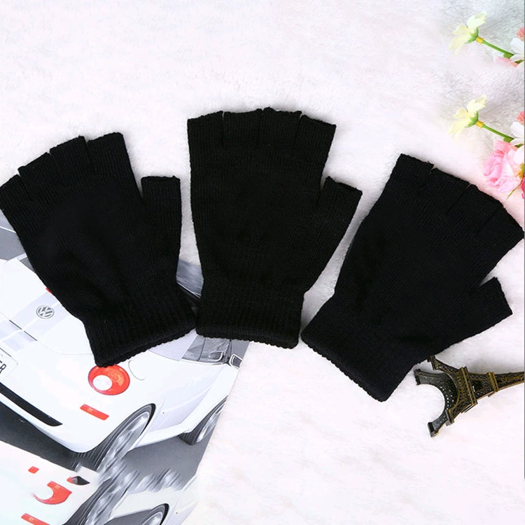 Fingerless Knitted Gloves, Unisex Summer Thin Black, Polyester, One Size