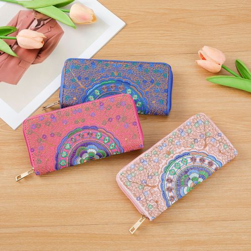 Embroidery Wallet Tourist Attractions Ethnic Style Handbag Single Pull Women's Wallet Embroidered Fabric Flower Bag Handbag 