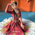 新款新疆舞蹈服维吾尔族演出服酒红色维族服装大摆裙民族艺考表演