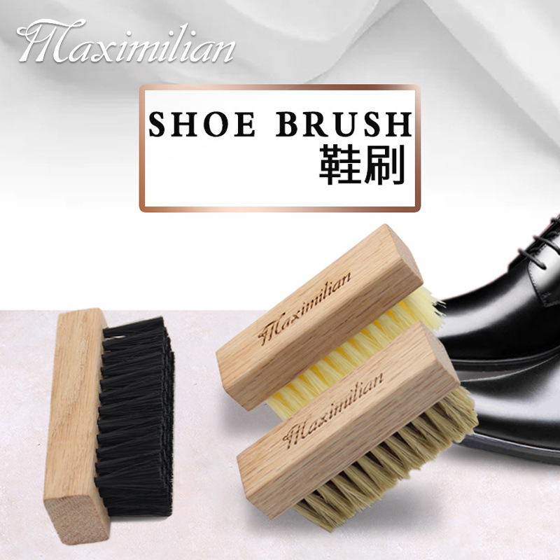 Wooden pig hair shoe brush pig bristle wooden handle sports shoe leather shoe brush soft bristle brush PP silk brush household cleaning and dust removal