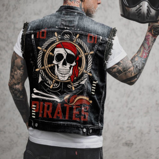 2579 * Foreign Trade men's waistcoat leisure tooling ripped locomotive men's sleeveless jacket cross-border Amazon