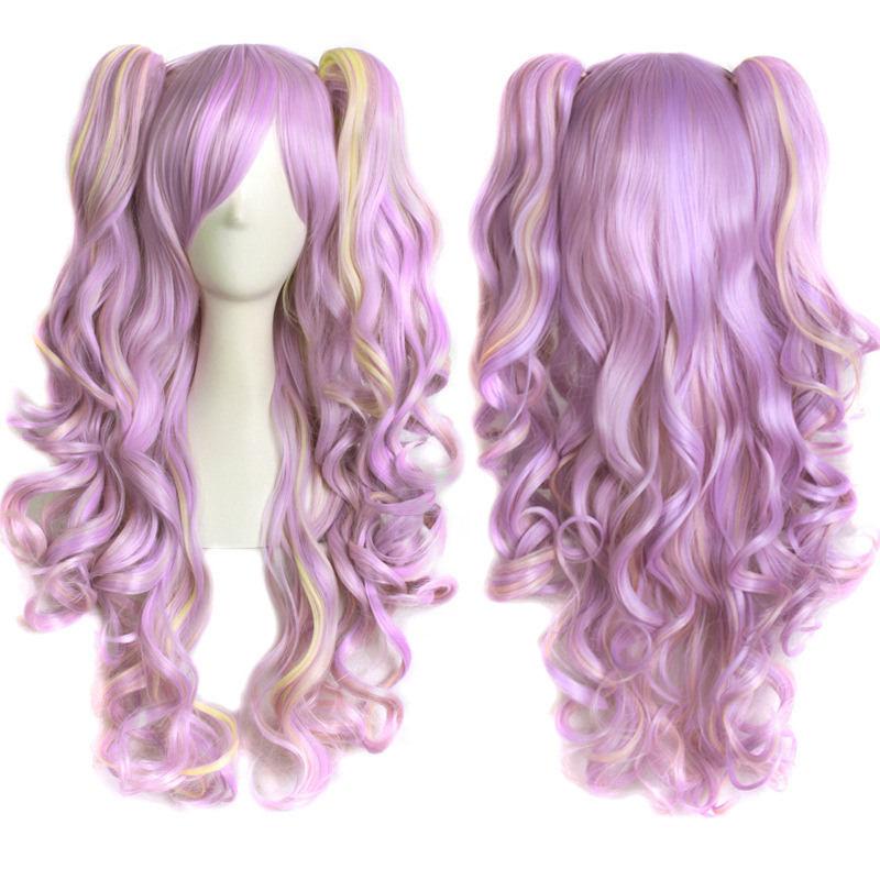 Anime cosplay Wig Lolita wig double Tiger clip COS color mixed color chemical fiber head cover manufacturer in stock