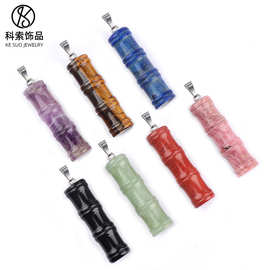 跨境货源天然水晶竹节吊坠复古半宝石玛瑙雕刻节节高吊坠配件厂家