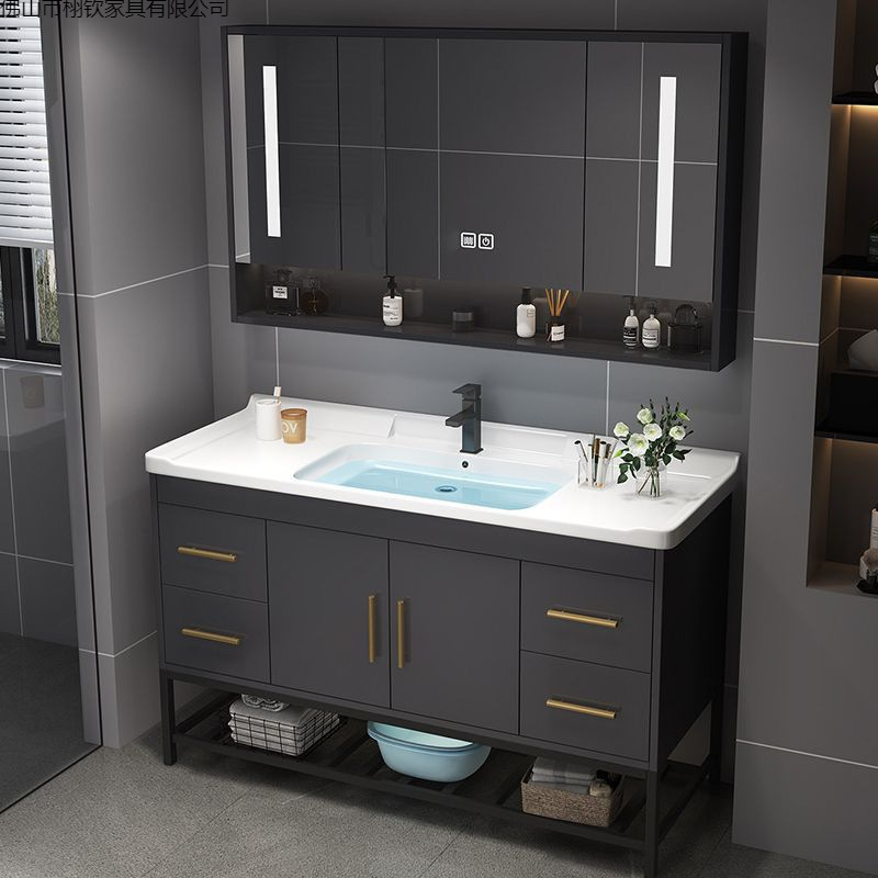 Light Luxury Solid Wood Bathroom Cabinet Combination Bathroom Basin Cabinet Bathroom Washstand Hand Wash Basin Ceramic Integrated Basin