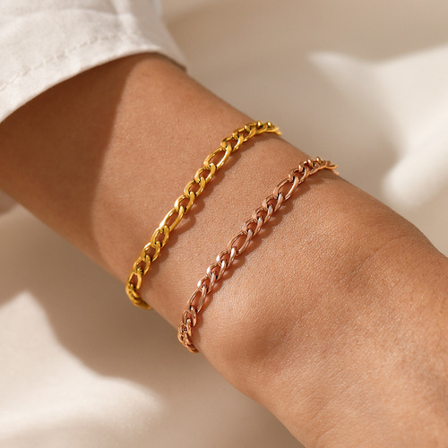 European and American Fashion Minimalist Popular Stainless Steel Bracelet for Women Personal Versatile Gold-Plated Fegato Chain Bracelet Wholesale