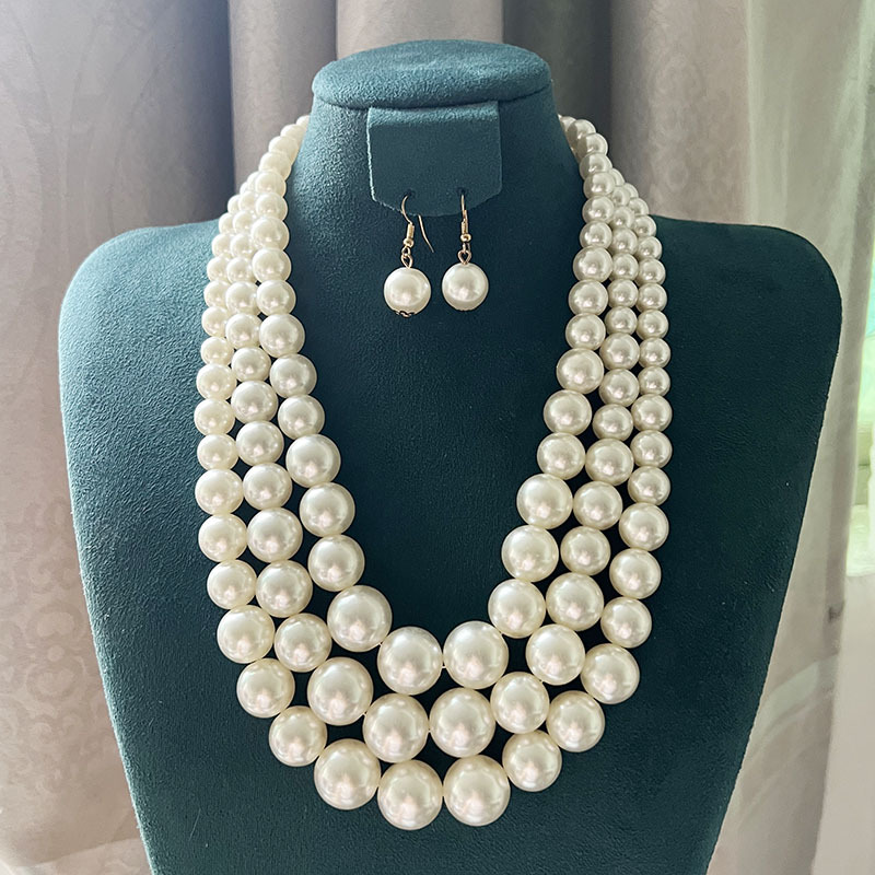 150g Weight Earrings, Necklace Classification 1 Set Quantity Banquet, Cocktail Party Occasion Imitation Pearl Material Pearl Pattern Women's Gender Round Design Glam, Exaggerated Style Glam Exaggerated Pearl Imitation Pearl Round Women's Earrings Necklace 23