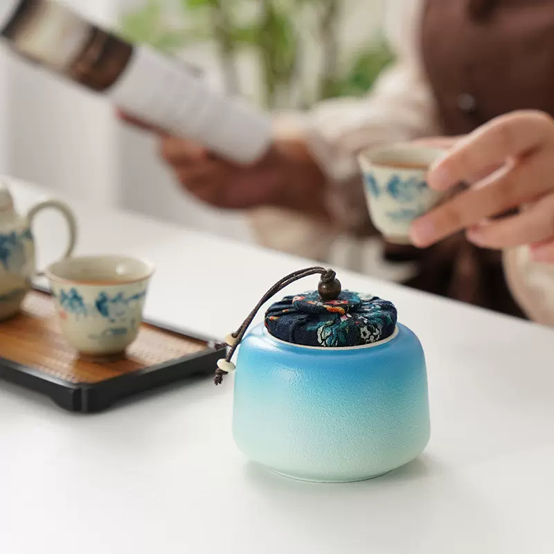 便携式陶瓷茶叶罐密封存储罐小号旅行罐摆件茶叶包装盒印logo创意