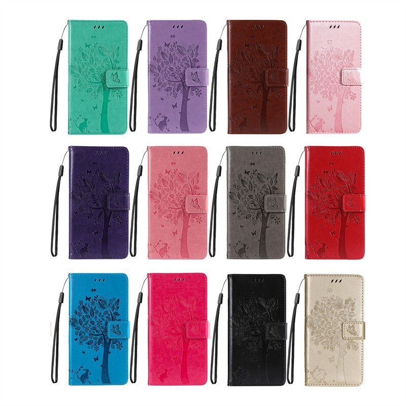 Suitable for Samsung S26Ultras25Edge Mobile Phone Leather Case S23 Cat Tree Butterfly Protective Case A16A17/A57