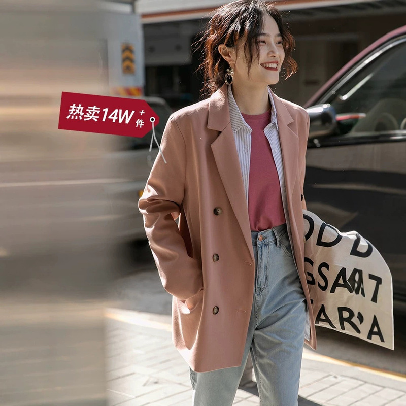 Pink casual blazer for women, spring design for petite figures, high-end gray formal suit jacket Pink casual blazer for women, spring design for petite figures, high-end gray formal suit jacket