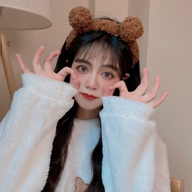 Lavarse la cara cinturón de cabello lindos de peluche para la mujer lavado y máscara especial de agujeros de cabello cinturón de cabello brazalete