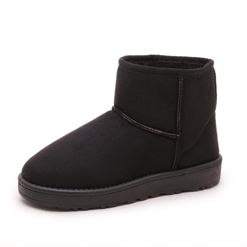 Botas de nieve de invierno para estudiantes coreanas calentadoras con lana gruesa calentadoras de algodón plano de gamuz botas de nieve de tubo corto