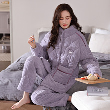 睡衣女冬季三层夹棉2025新款加厚加绒珊瑚绒保暖可外穿家居服套装