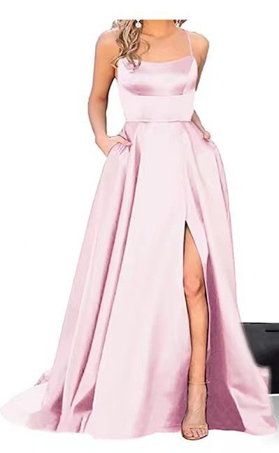 2025 color sólido vestido de dama de honor europeo y americano falda larga delgada sin tirantes novia vestido de noche de grupo de dama de honor de moda de Amazon