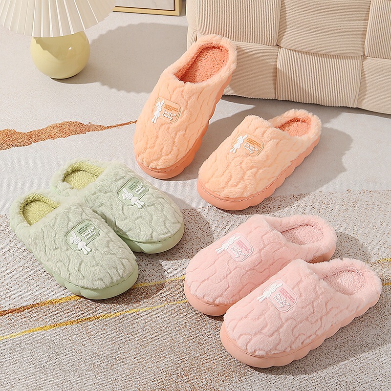 Autumn and winter cartoon cute rabbit indoor and outdoor thick plush cotton slippers women warm non-slip moon shoes wholesale
