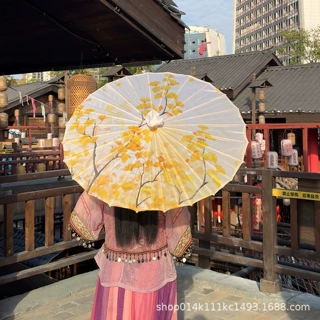 中式秋银杏汉服防晒古风油纸伞国风旗袍拍照摄影写真走秀伞道具伞