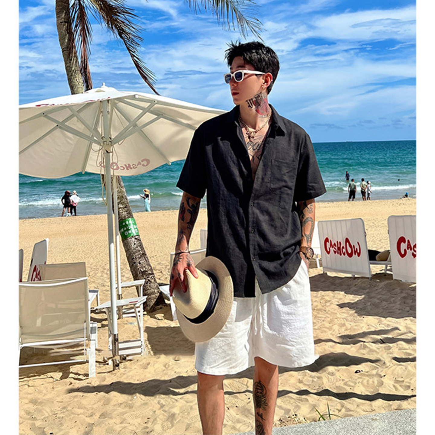 Men's Clothing Men's Old Fashion Style Brown Linen Shirt Summer Vacation Wear Ice Silk Sun Protection Casual Short Sleeve Shirt For Married Men_viptrois.com
