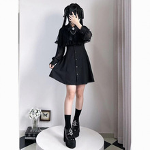 清楚系披肩蕾丝连衣裙雪纺长袖 日系可爱