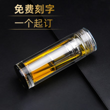 玻璃杯双层透明泡茶杯子水晶定制刻字车载隔热男高档水杯印字logo
