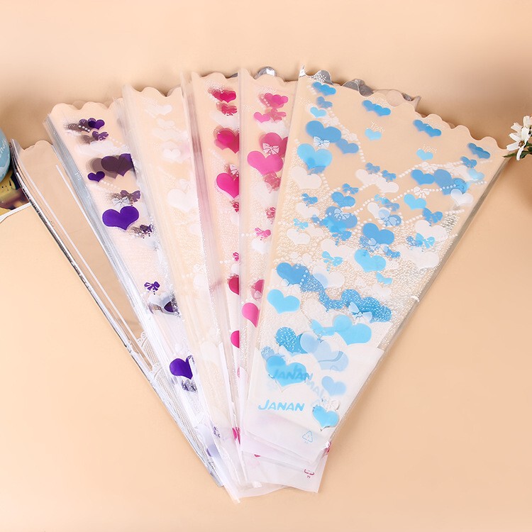 520 Peach Heart Bouquet Packaging Bag with Multiple Flowers, Single Rose Flower Bagging, Breathable Trapezoidal Plastic Packaging Bag