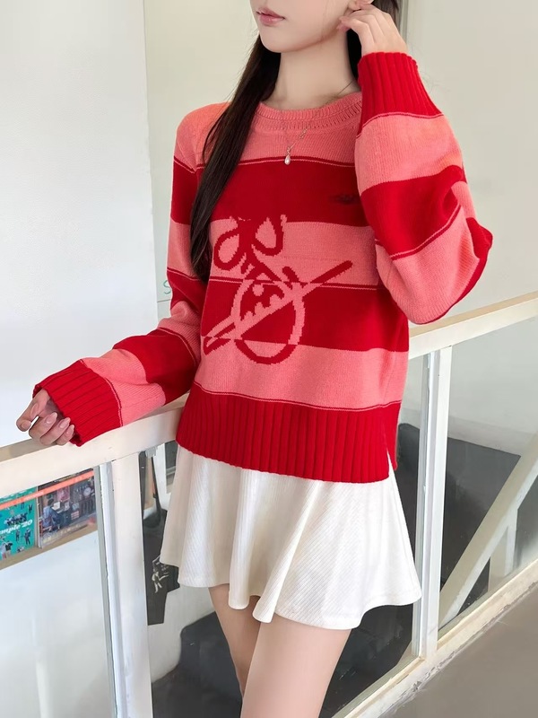 高定土星慵懒风撞色条纹针织衫女25秋新款设计感宽松显瘦套头毛衣|undefined