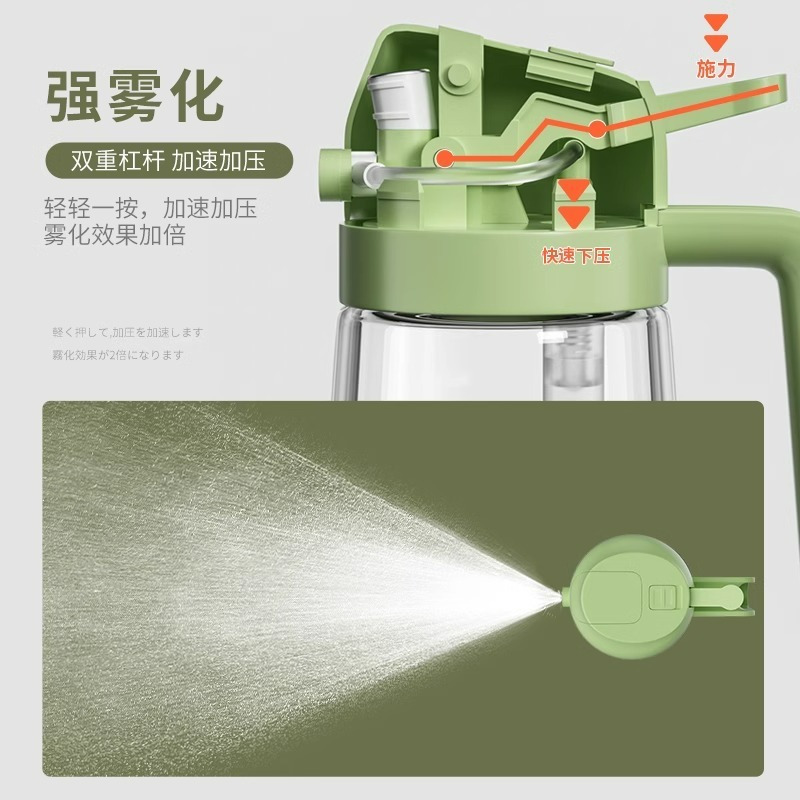 New multi-functional oil dispenser for home kitchens—2-in-1 spray-and-pour oil bottle with large capacity and convenient press-to-dispense feature, available for wholesale.