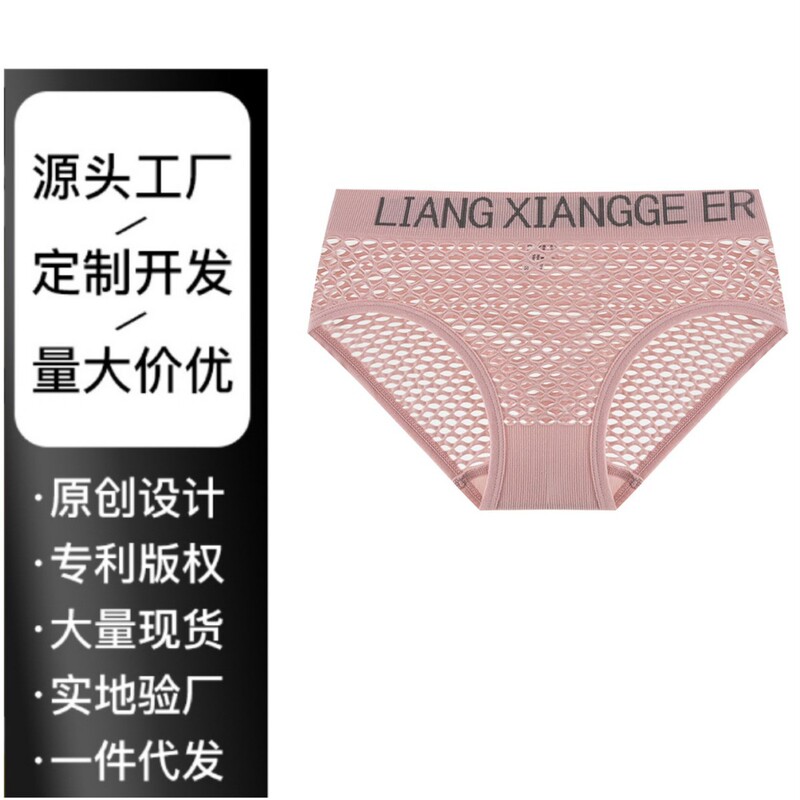 Processing and Customization of Cut Out Foreign Style Mesh Mid-Waist Fishnet Mesh High Elastic Large Size Hole Pants Sexy Briefs