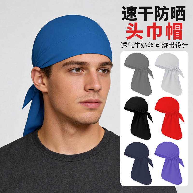 Runfaith Amazon Ice Silk Long-Tail Pirate Hat Solid Color Lycra Sun Protection Head Wrap Quick-Dry Sports Headscarf Hat