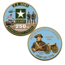 陆军周年纪念币庆祝历史收藏纪念品亚克力平面纪念币爱国展示礼品