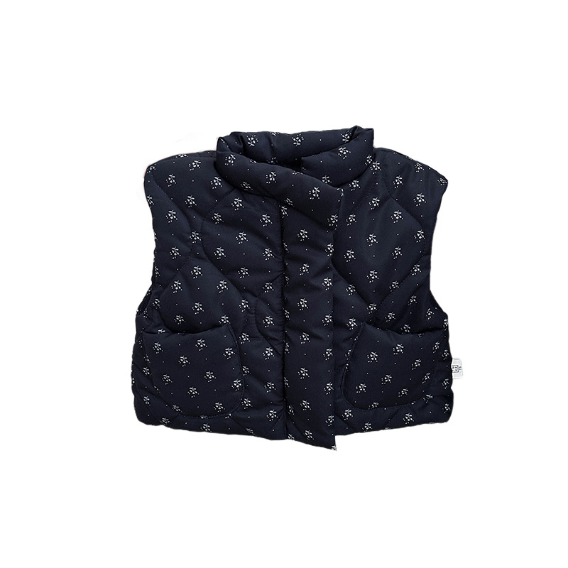 Niñas chaleco de algodón de invierno nuevo estilo extranjero bebé grueso retro chaleco de flores trituradas fuera de los hombros calientes de los niños