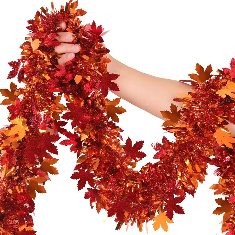 Autumn Maple Leaf Ribbon Decorations Thanksgiving Party Home Decor Metallic Wire Garland Artificial Fallen Leaf Vines Autumn Maple Leaf Ribbon Decorations Thanksgiving Party Home Decor Metallic Wire Garland Artificial Fallen Leaf Vines