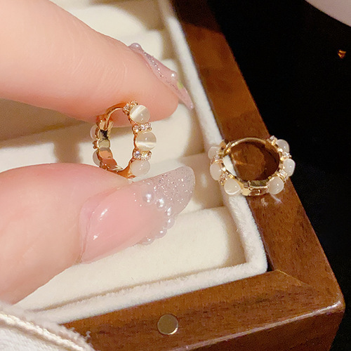 The same style small and exquisite transparent minimalist cat's eye stone earrings for women, unique design sense, delicate and fashionable earrings.