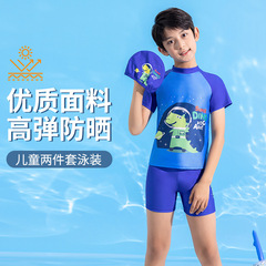Children's Swimwear 2023 New Arrival Boys' Medium Size Korean Cute Cartoon Boy Split Quick-Dry Swimwear Set