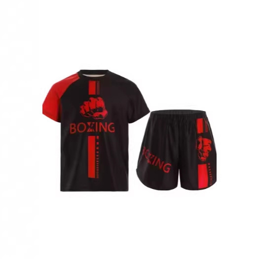 Children's Muay Thai Boxing Outfit with Fashionable Print, Short-Sleeve T-Shirt and Shorts for Gym and Surfing