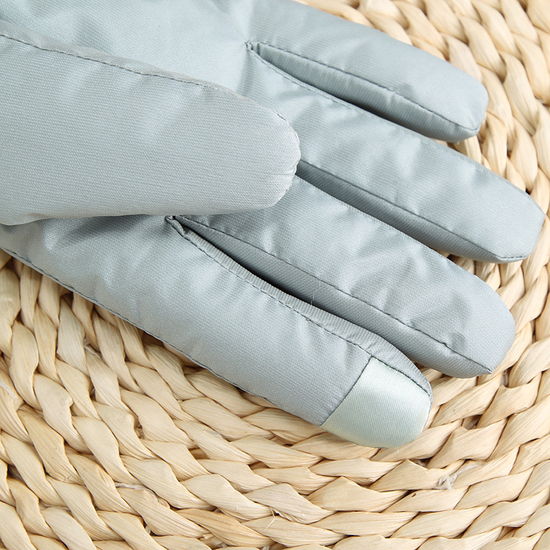 冬季成人加绒保暖手套现货女纯色分指羽绒布手套欧美风防泼水手套