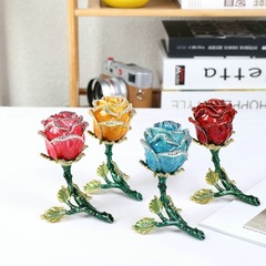 Foreign trade cross-border craft gifts alloy rose diamond jewelry box enamel decorative box Valentine's Day gift wholesale