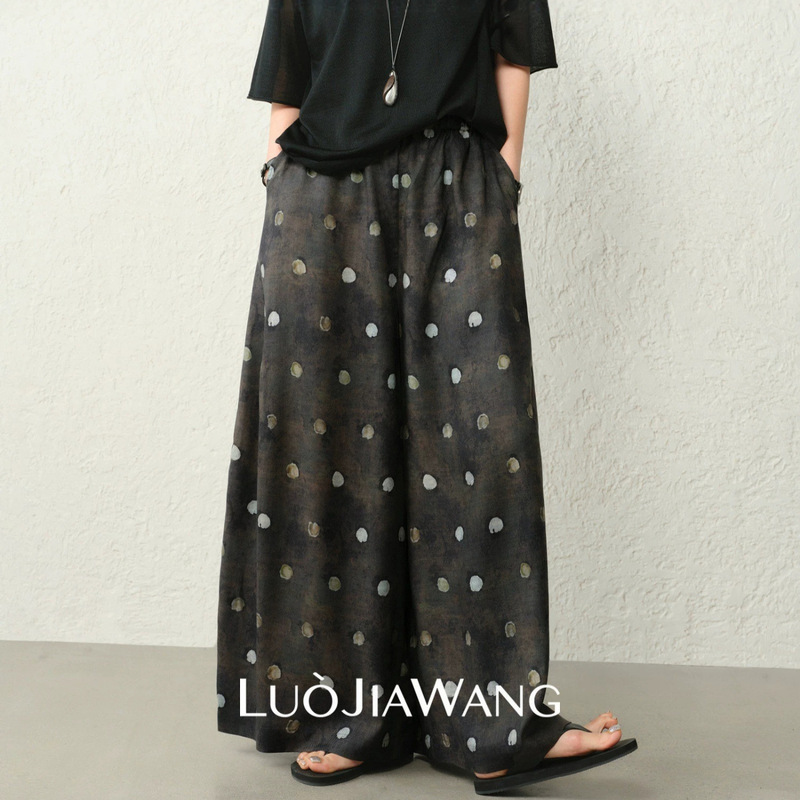 Lyocell Black High-Waisted Loose Polka Dot Wide-Leg Pants 2026 New Women's Summer Thin Style with Drape for Pear-Shaped Body