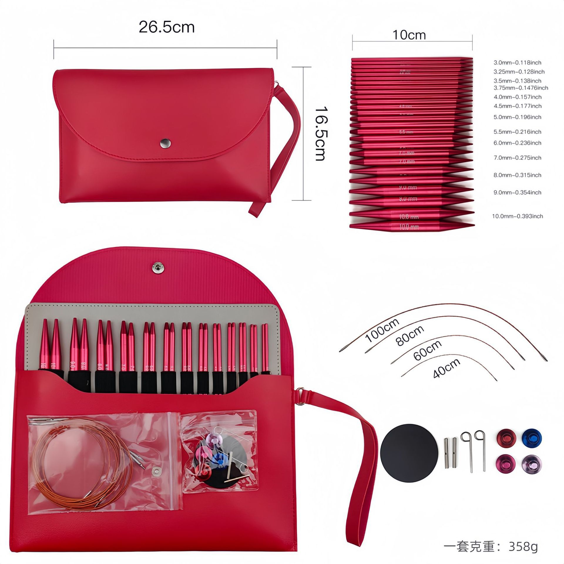 El conjunto de aguja de anillo desmontable cambia la cuerda colorida varilla de tejido aguja alargada pu herramienta de tejido carbonizada aguja de bambú anillo